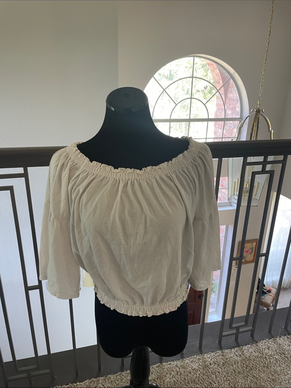 Chelsea & Violet Cream Off-Shoulder Elastic Hem Crop Top